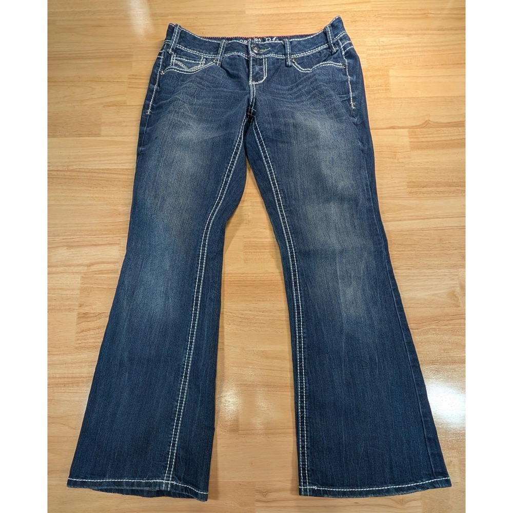 Series 31 Amethyst Jeans Womens 9 Dark Wash Thick Stitch Bootcut Flap Pocket Y2K